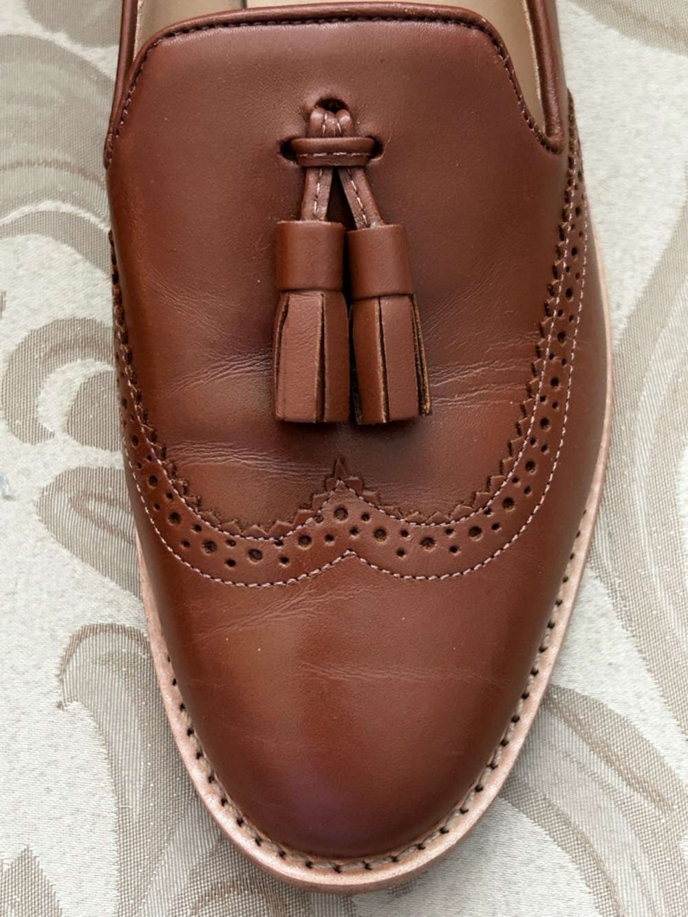 Talbots Women’s 8M Cognac Brown Leather Tassel Loafer Wingtip Shoes Brogue - Picture 4 of 10